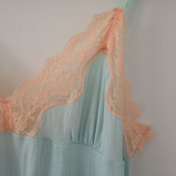 NWOT Blush Light Blue/Green Slip Dress With Lace - Picture 3 of 9